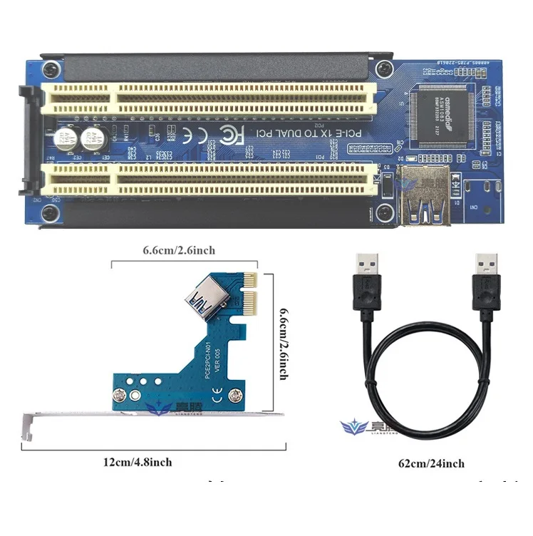 

Плата расширения PCI-E Express X1-Dual PCI Райзер, плата модуля адаптера с кабелем USB 3,0 для компьютерной платы Arduino