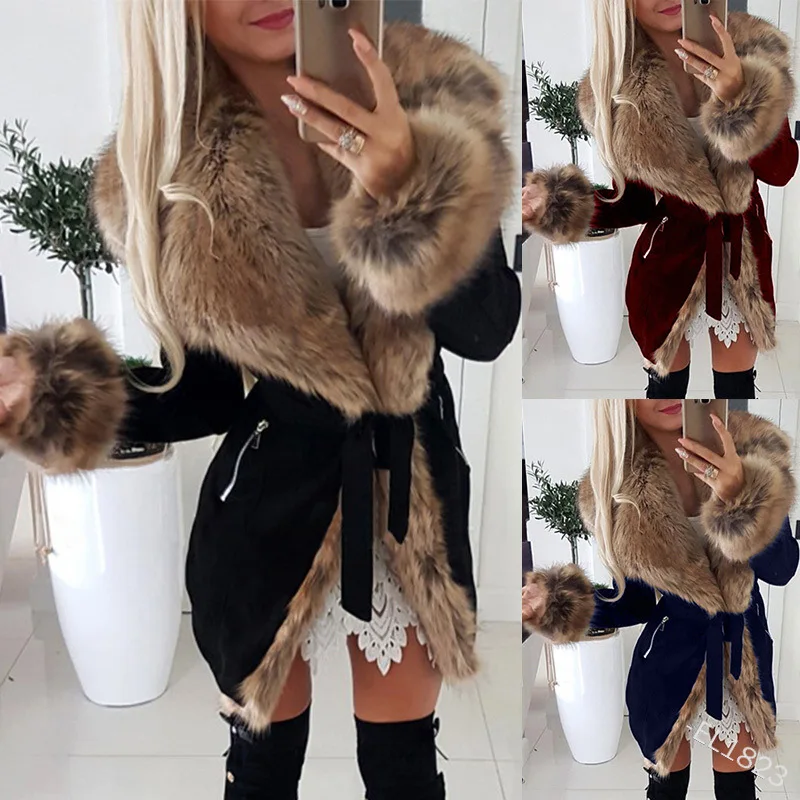 

Keep Warm Slim Fits Jackets Coats Trench Winter Women Parkas Slim Mid-Length Coat Cotton Coat Outwear Fur Collar Coats