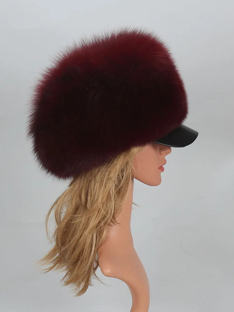 Real Fox Fur Cap Female Beanie Hat Natural Raccoon Fur Trapper