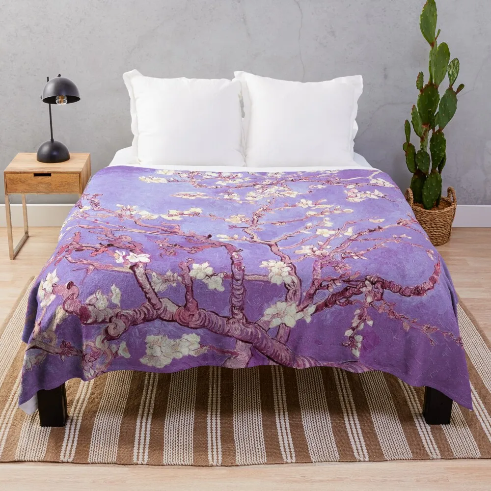 

Vincent Van Gogh almond blossoms lavender violet Throw Blanket Plaid on the sofa Plaid warm winter Winter beds Blankets