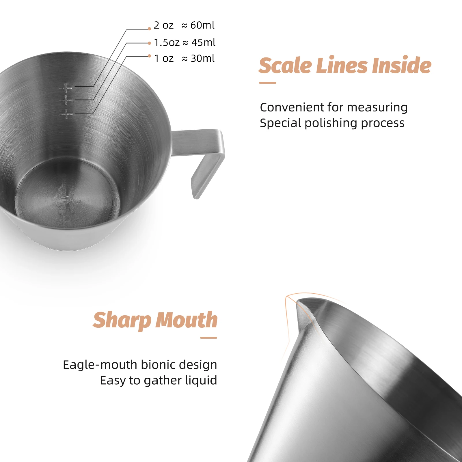 MHW-3BOMBER Stainless Steel Espresso Measuring Cup 2/3 Pack Shot Espresso Cups 100ml Home Barista Coffee Accessories