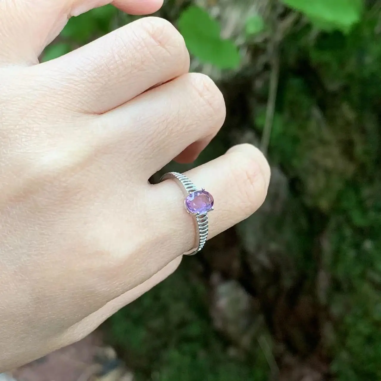 Natural Amethyst  Ring Adjustable Female Heart ring Jewelry for Women Gift Wholesale High Quality Vintage Fine