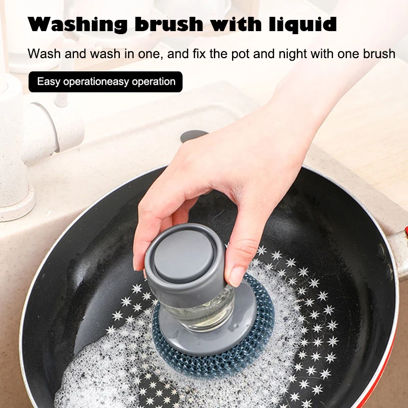 Press-type Automatic Liquid-filling Soap Dispensing Palm Brush Household  Stove Cleaning Brush PET Steel Ball Can Be Replaced