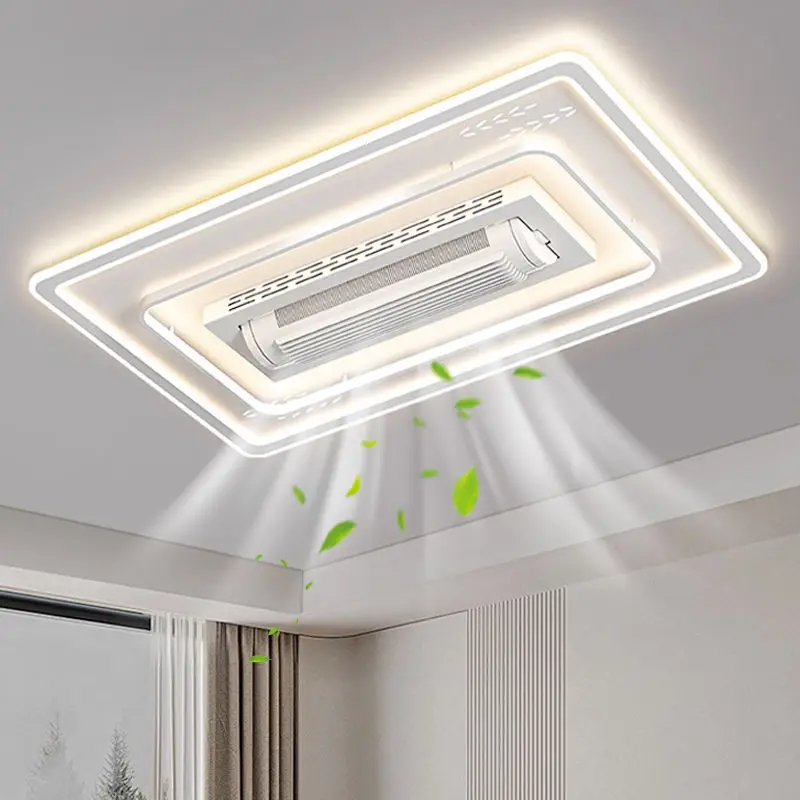 Ceiling fan Led ceiling fan lights Led fan light Home Living room Cylinder Bladeless fan Lights Iron material Rectangle Big size Ceiling fan Lamp LED Remote control Decor Lustre