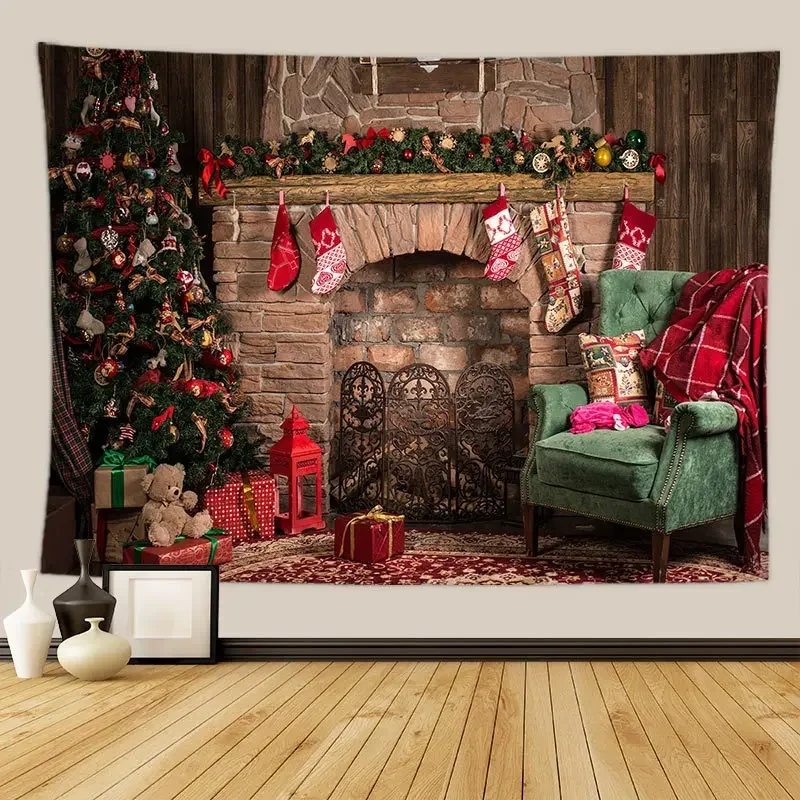 Christmas Tree Tapestry Christmas Gift Fireplace Farmhouse Decoration Kitchen Wall Blanket Feliz Navidad tapestry decorations