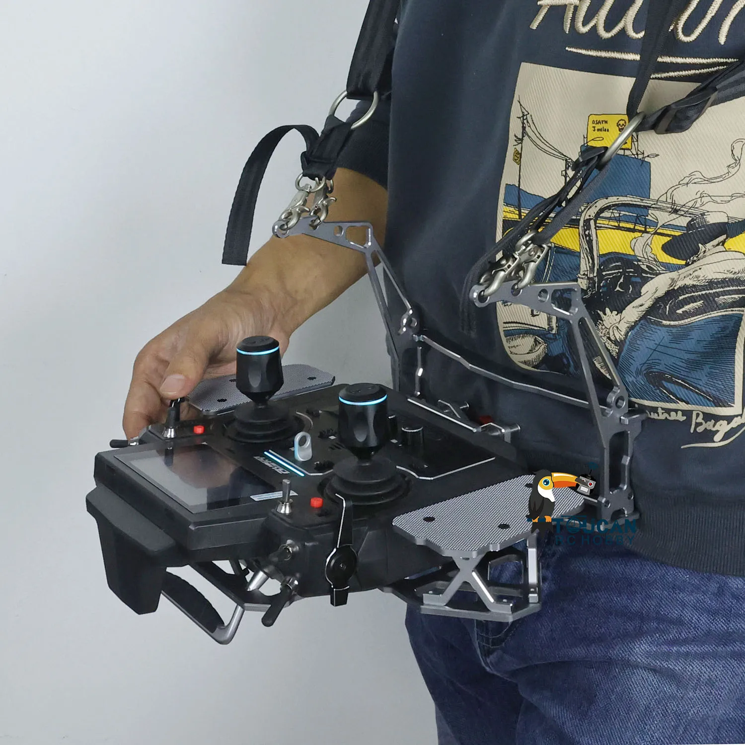 Détail du support de plateau en métal pour télécommande Flysky Paladin PL18EV, mettant en avant la robustesse