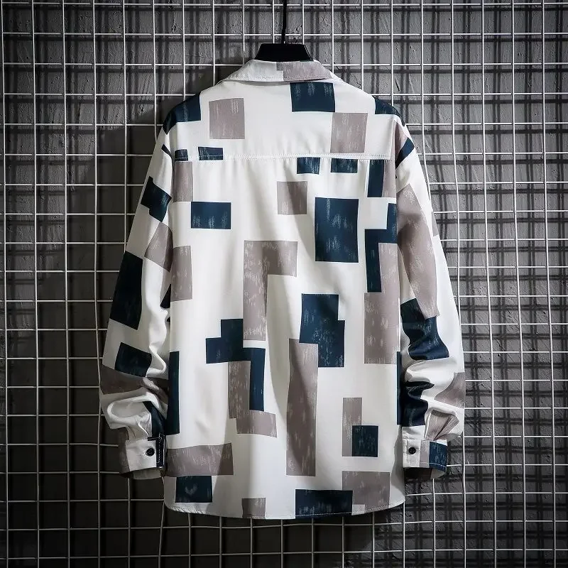 Men Casual Shirts - Plaid Long Sleeve Square Collar Button Front Shirt For Spring Autumn