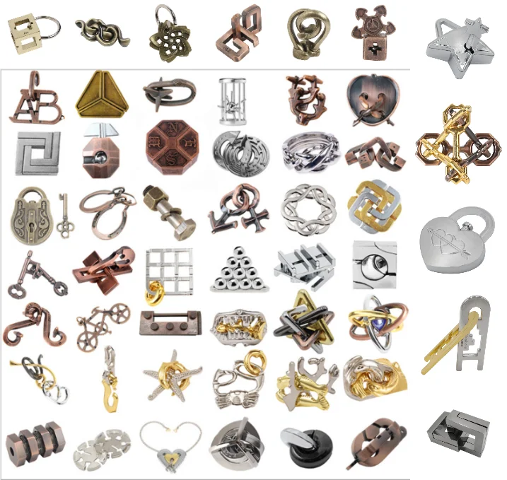 

53pcs of Classic Metal IQ Teaser Cast Puzzles Game Brain IQ Triangle lock Toys for Adults Children Kids Enlighten Toys