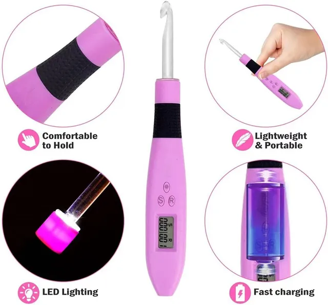 17-Piece Crochet Hook Set with LED Light & Digital Row Counter 3