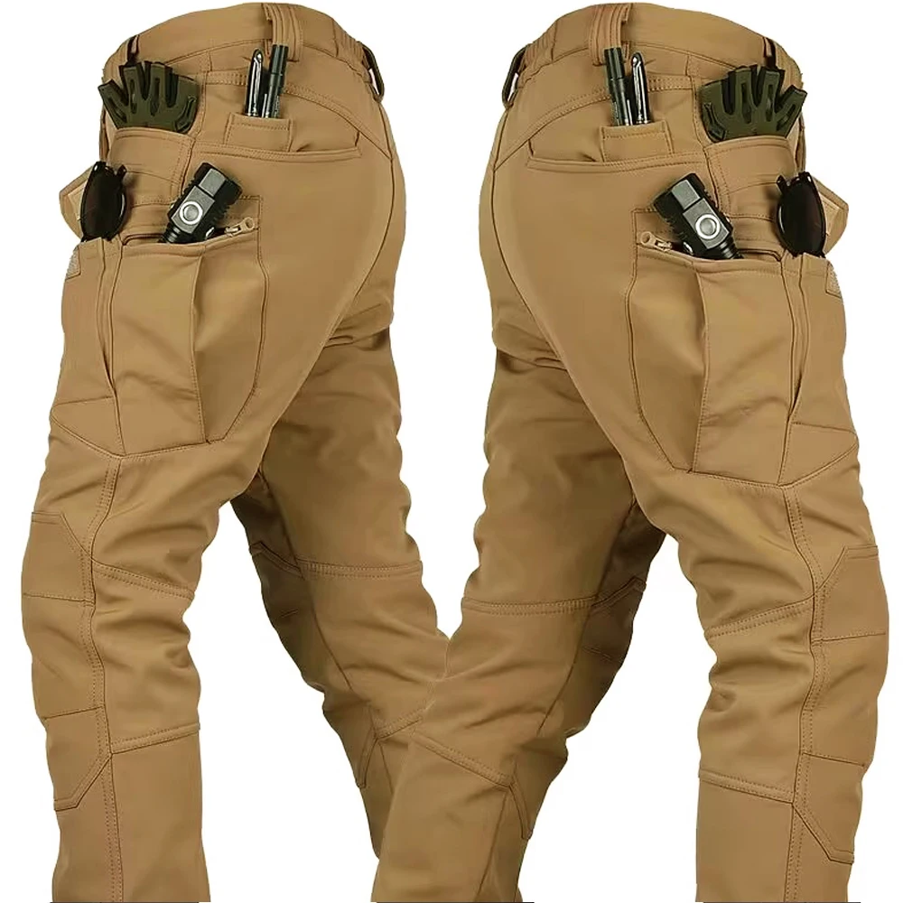 Men's Winter Pants Outdoor Windproof Waterproof Workwear Sharkskin Thick Tactical Trousers Fleece Warm Multi Pockets