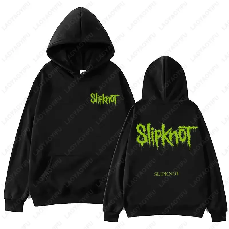 Neuer Stil: Herren-Hoodie mit Slipknot-Grafik in Schwarz – Oversized-Pullover mit Nu-Metal-Band-Print im Streetwear-Stil, locker geschnitten – Detail 10