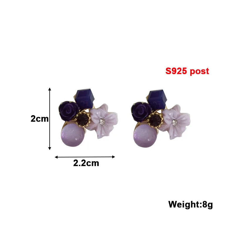 Taro Purple Flower Stud Earrings for Women Crystal Round Ball Mini Earrings Cute Girls Earrings Fashion Ear Jewelry brincos