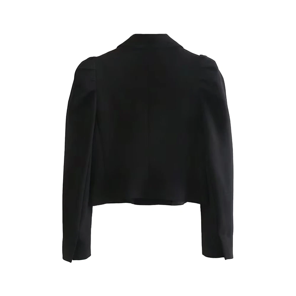 TRAF Women Fashion Front Button Cropped Blazer Coat Vintage Notched Puff Sleeves Female Outerwear Chic Tops Casual Clothes