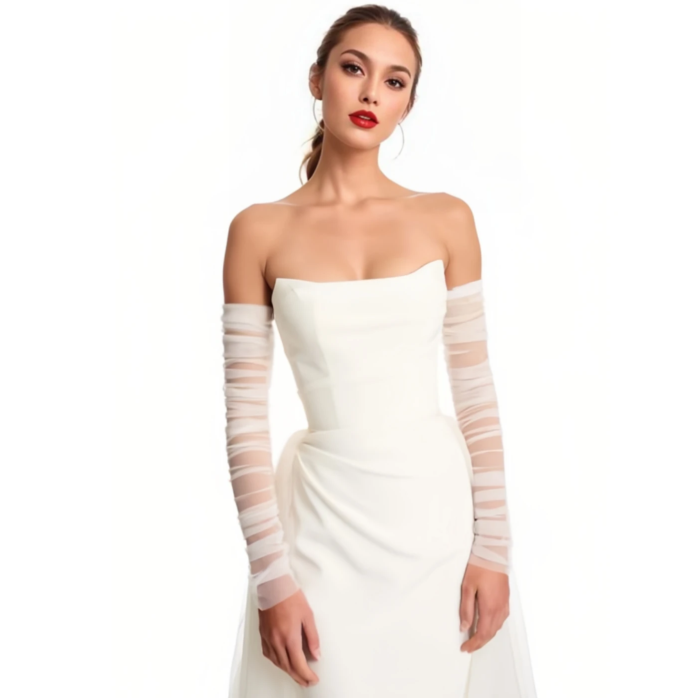 Wedding Dress Gloves 20A Wedding Dress Sleeves Attachment Arm Sleeves Bridal Gloves Removable Bolero Soft Tulle Accessories Black