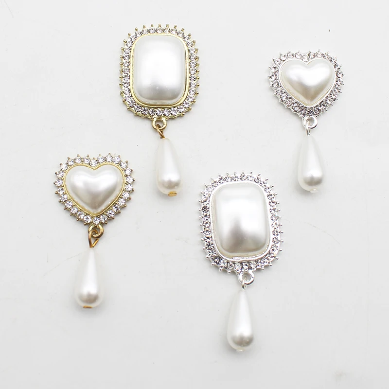 

DIY Metal Heart Shaped Pearl Flat Bottom Brooch Accessories Handmade Rhinestones Diamond Jewelry Parts