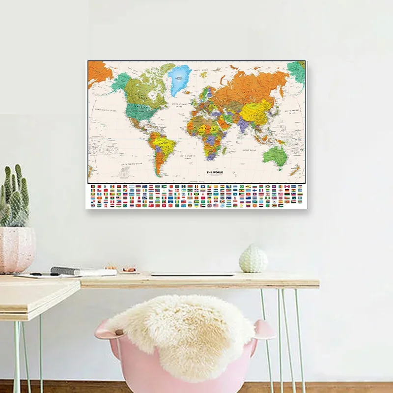 Classic World Map 75*50cm Canvas Painting Wall Decor Art Poster Educational School Supplies Room Home Decoration Hanging Picture