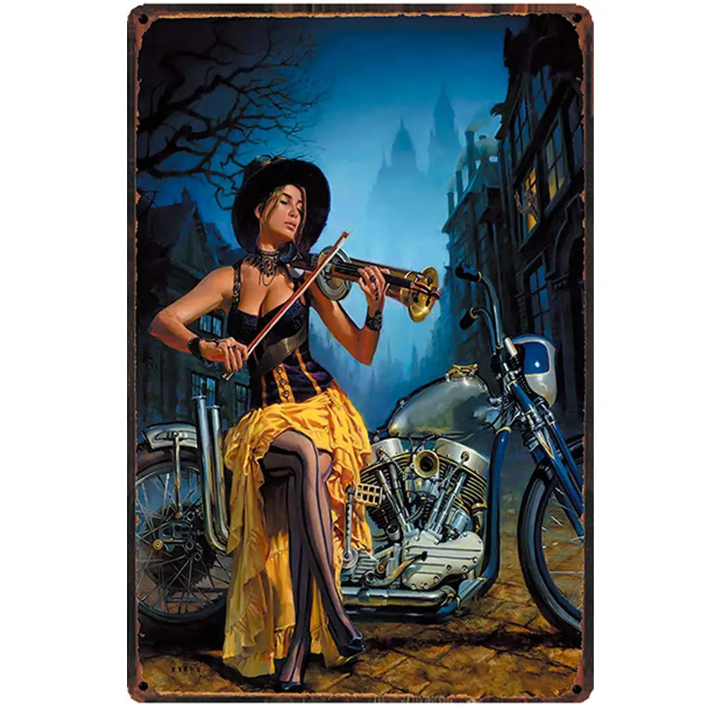 

Retro Design Wandering Female Musician Tin Metal Signs Wall Art | Thick Tinplate Print Poster Wall Decoration for Garage