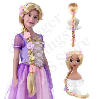 Parrucca Super Lunga da Principessa Rapunzel con Fiori - Parrucche Sintetiche Bionde Intrecciate per Ragazze per Cosplay, Halloween, Natale, Feste di Compleanno