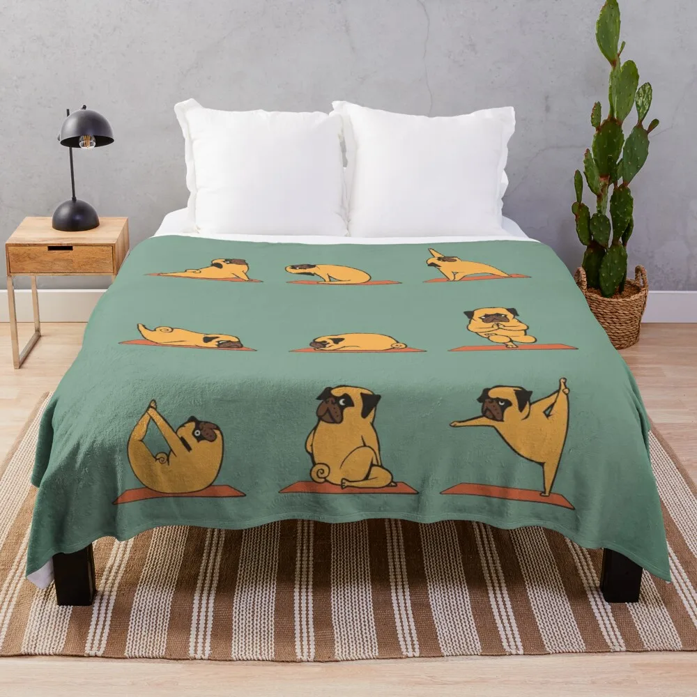 

Pug Yoga Throw Blanket couple sheep wool blanket heavy blanket