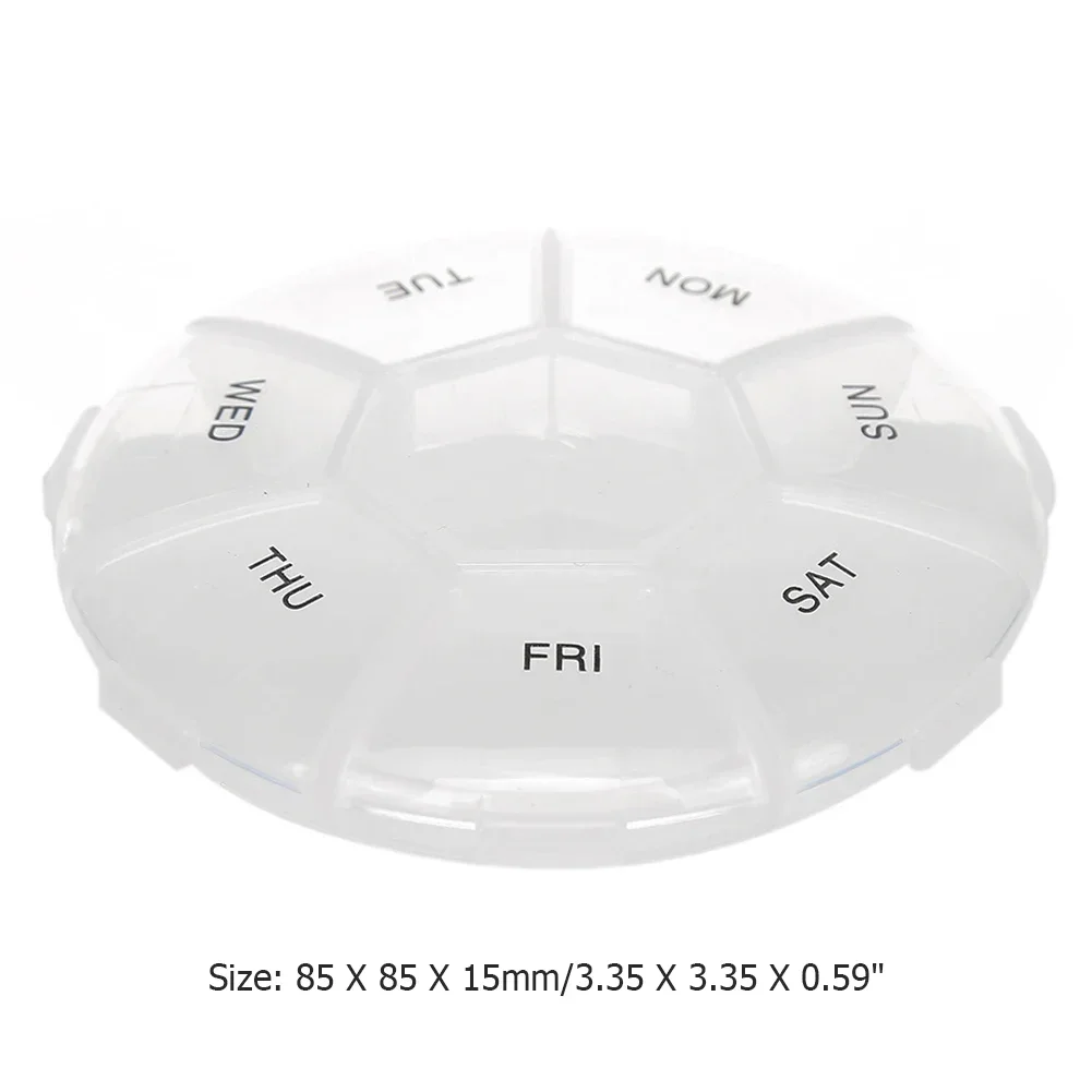 7 Days Weekly Sort Tablet Holder Portable Pillbox Separate Container Round Plastic Transparent Health Care for Home Travel