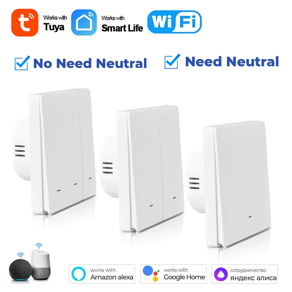 Tuya สมาร์ทสวิตช์ไฟผนังปุ่มควบคุมไม่มี/Neutral Wire Smart Life Control สนับสนุน Alexa Google Home Yandex Alice 1