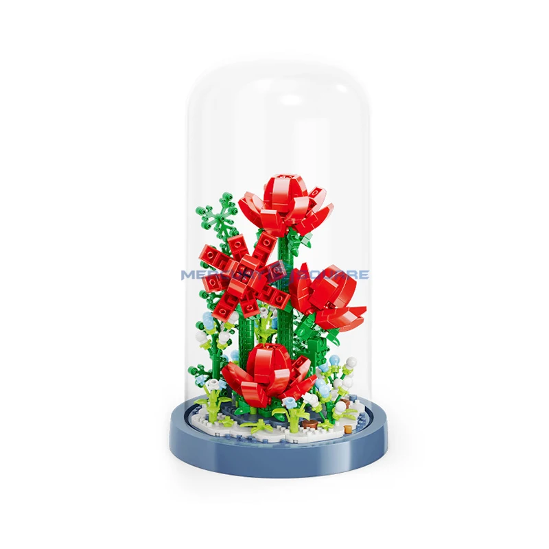 Fiori Di Rosa Piante In Vaso Modello Building Blocks Moc My97101 Indoor Office Home Decoration Mattoni Creativi Giocattolo Regalo Ragazze Ragazzi