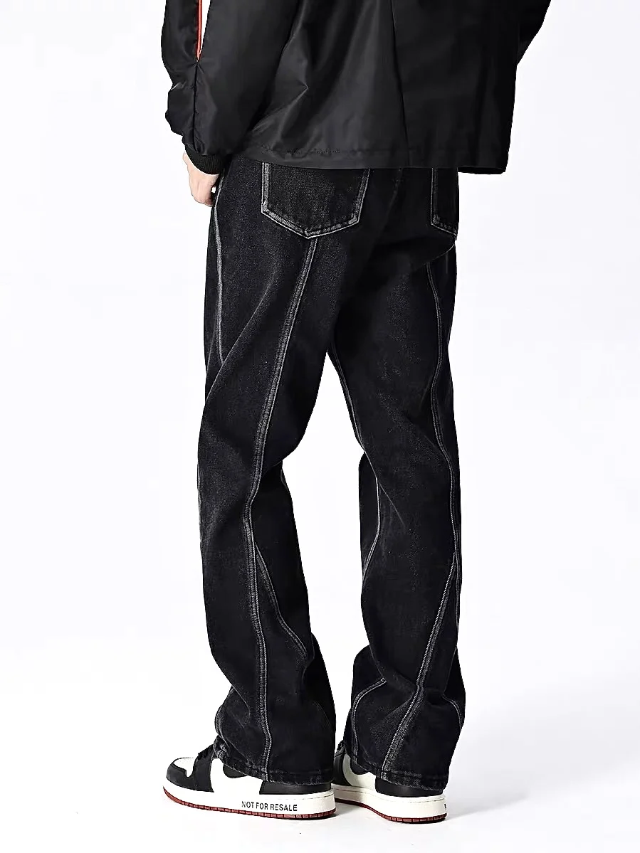 2024 New Streetwear Prints Black Jeans Men  Baggy Wide Leg Jeans Korean Fashion Drapes Straight Casual Loose Denim Cargo Pants