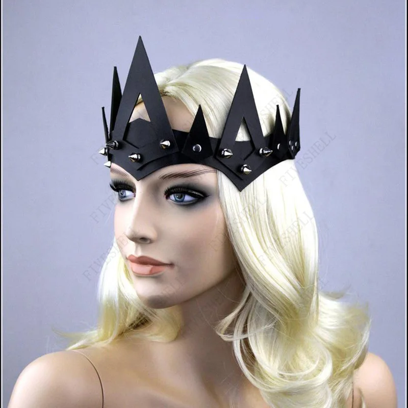 

Medieval Royal Princess Queen Crown Headpiece Gothic Spiked Tiara Diadem Viking King Cosplay Costume Leather Headdress For Women