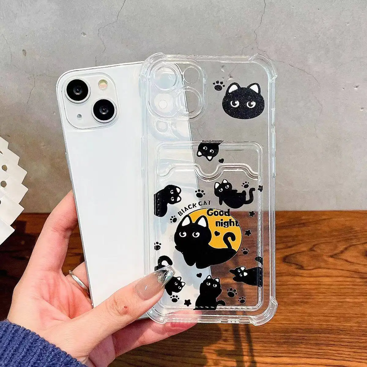 Charming Black Cat Wallet Photo Card Holder Case