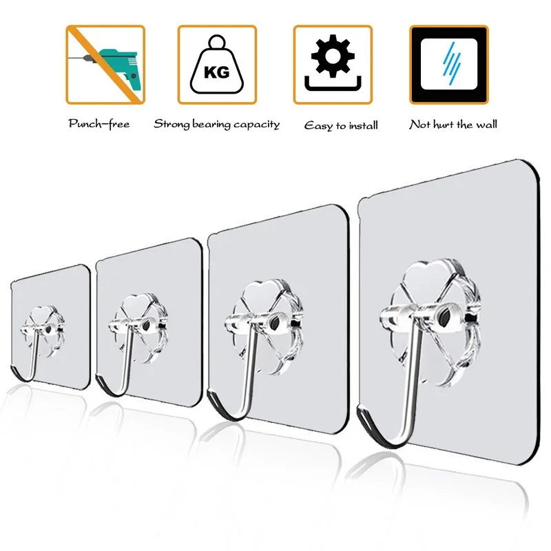 

10 Sets Transparent Multipurpose Adhesive Hooks with 10 kg Load Capacity for Bathroom, Kitchen and Decoration