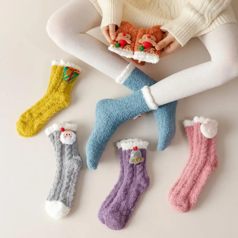 

Coral Velvet Socks Winter Thickened Middle Tube Floor Christmas Lovely Warm Cotton Sleep Floor Socks Wholesale