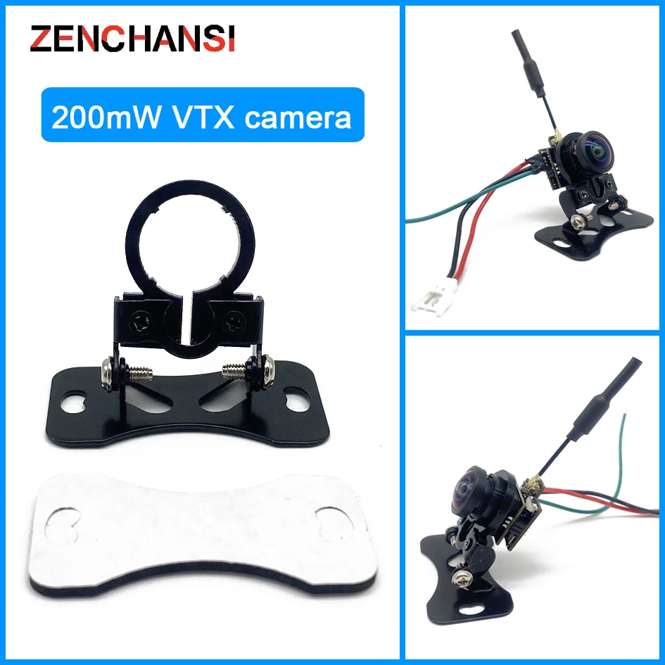 

Mini 5.8G FPV 180 Wide Angle VTX Camera CMOS 1000TVL 48CH 200MW adjustable Transmitter With Base Bracket For RC Model Drone Car