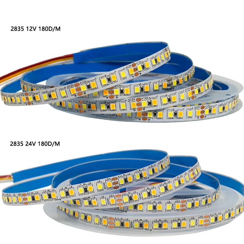 5V 12V 24V 2835 CCT LED Strip Dual Color Warm White +Cool White 3000K-6000K