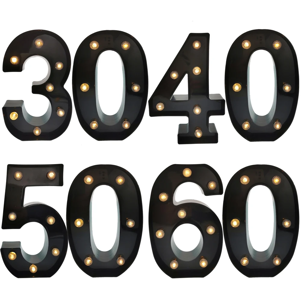 2 Stücke 21 cm 30th 40th 50th 60 Schwarze Zahl LED String Nachtlicht Zeichen Lampe Glücklich Erwachsener Geburtstag Jahrestag Home Party Dekoration