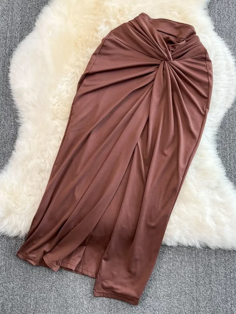 2024 New Women Fashion Summer Solid Skirts Suit Halter Sexy Cropped Tops Bodycon Saya 2 Pieces Female Beach Holiday Outfits New
