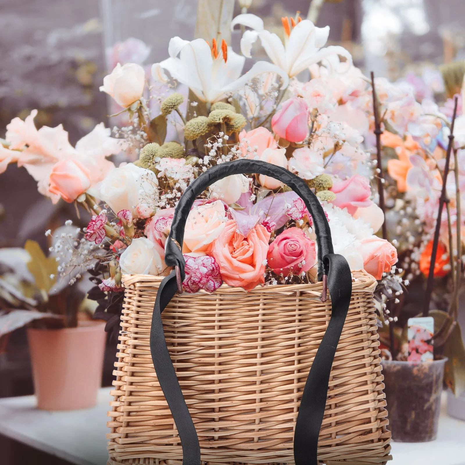 

Rattan Flower Basket Packing Decorative Storage Wedding Gift Container Delicate Woven Bag Handmade Natural