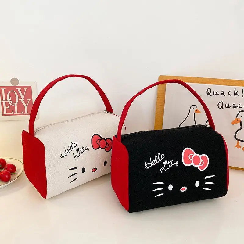 

New Hello Kitty Makeup Bag Kawaii Sanrio Anime Large Capacity Canvas Handbag Cute Cartoon Portable Travel Storage Bag Kid Gift