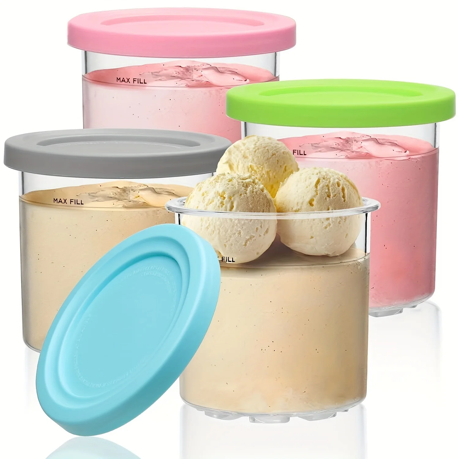 Ice Cream Pints Cup Reusable Ice Yogurt Container Storage Jar With Sealing Lid Proof 2/4Pcs For Ninja For NC299AM C300s Series