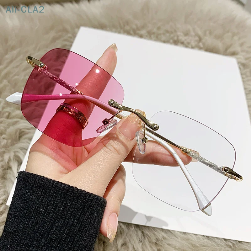 

Photochromic Anti Radiation Eyeglasses For Women Men Rimless Transition Glasses Anti Blue Light UV400 Glasses