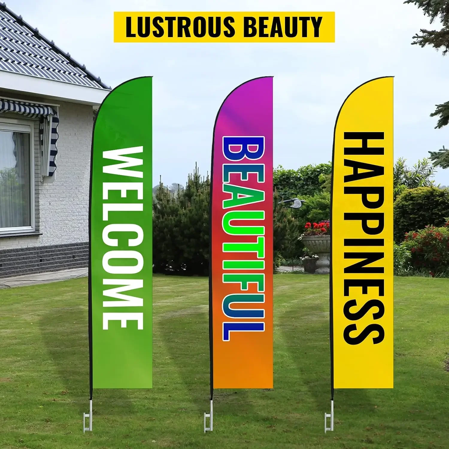 Advertising Flag Pole, 2 x Feather Flag Bundles with Ground Spike, 16 ft Windless Pole Sets with Ground Mounting Stake