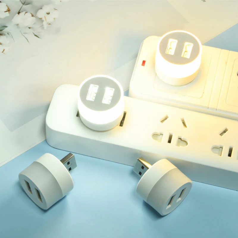 Mini USB Plug Lamp Eye Protection LED Night Light Bulbs USB Charging Christmas Gift Bedroom Decoration Round Book Lamp