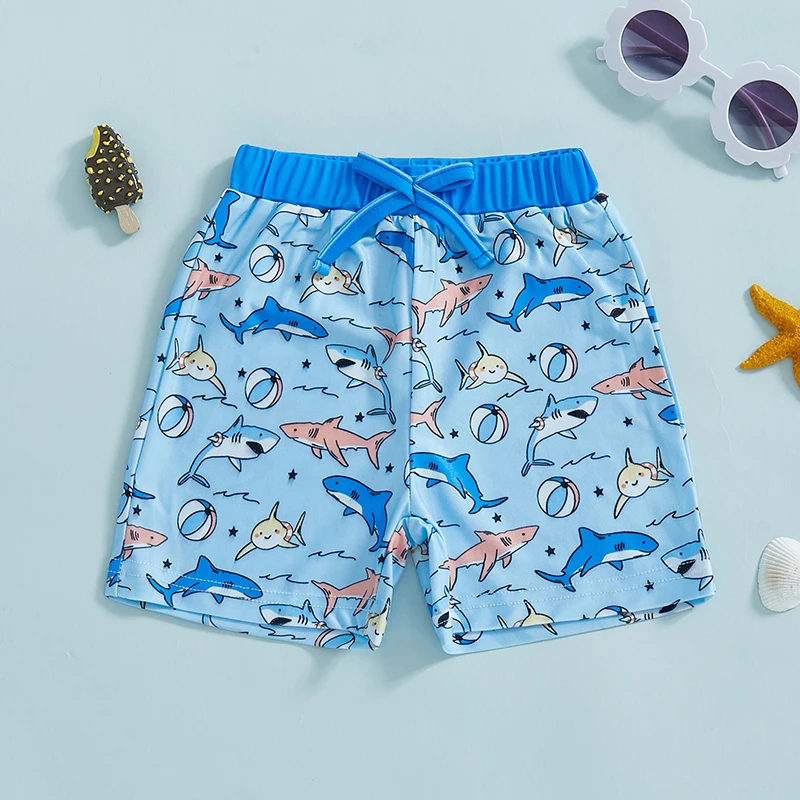 Young Children Cute Shark/Turtle Print Elastic Waist Shorts Little Boys 1-5T Beach Swim Shorts
