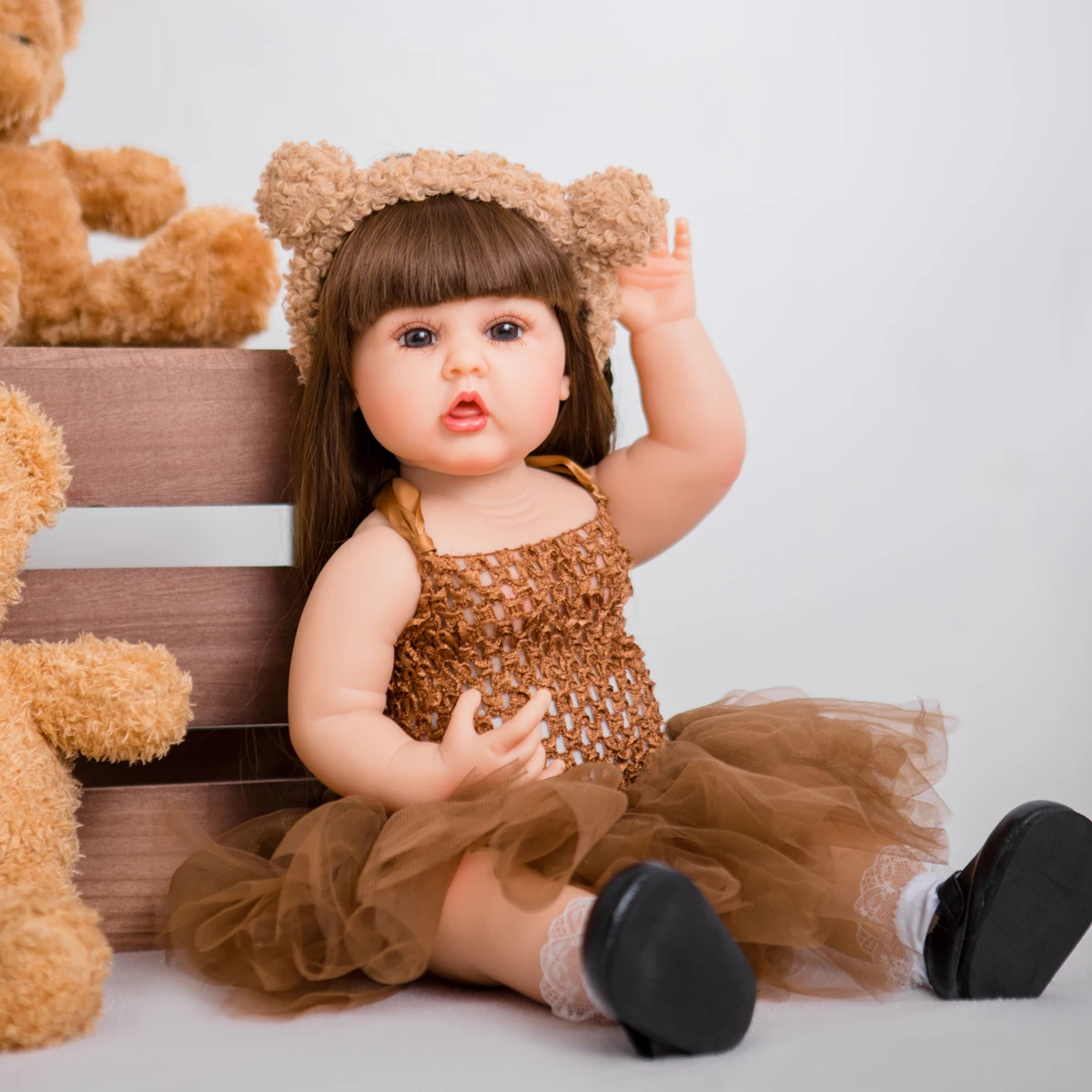 

Limited Edition Styles Bear Doll Eating Finger 55cm Doll Silicone Reborn Baby Doll Toys Birthday Gifts For Children's Day