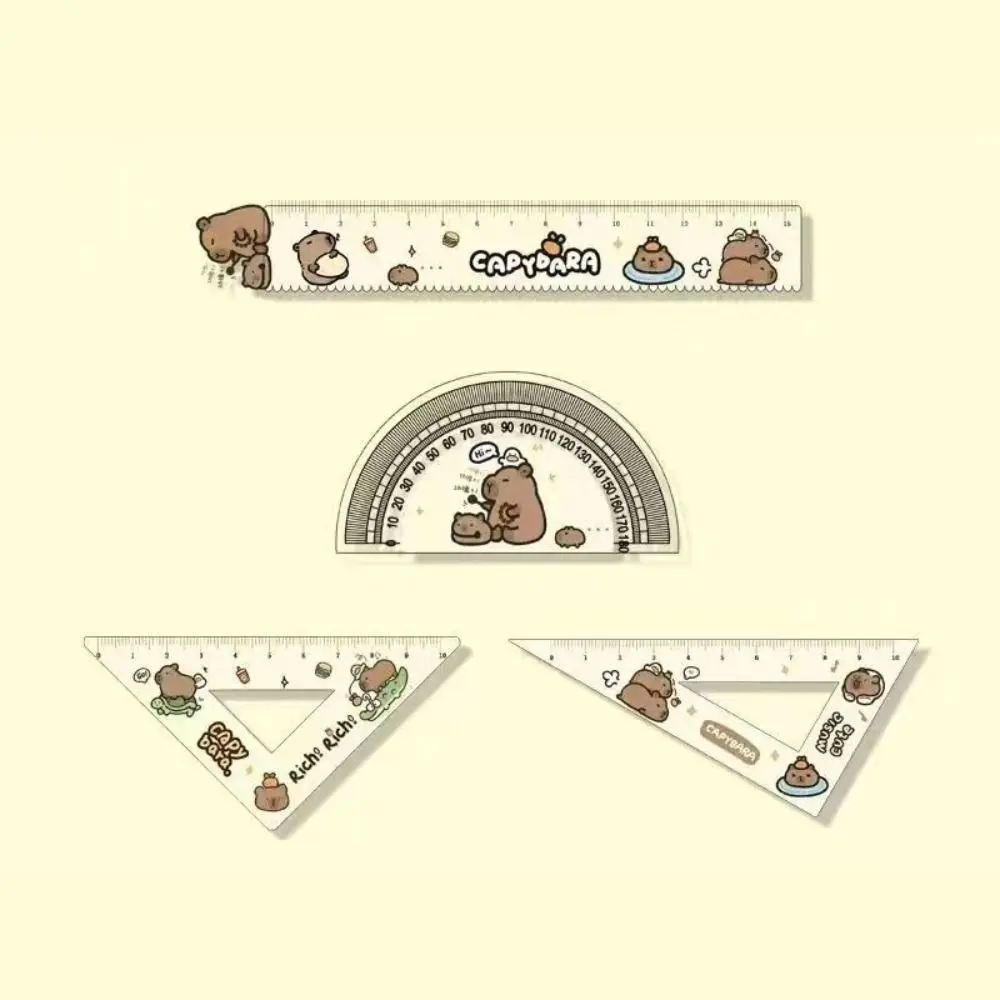 1Set Cute Cartoon Capybara Metric Ruler Plastic Straightedge High Appearance Measuring Too Triangle Ruler Student Protractor triangle ruler ruler set plastic ruler digital protractor