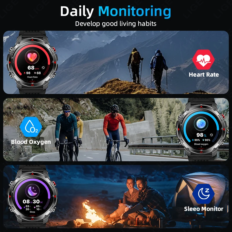 LIGE 2025 New Professional GPS Sport Smart Watch Outdoor RIDE Run Fitness Watches Compass Altimeter 3ATM Waterproof Bracelet Men