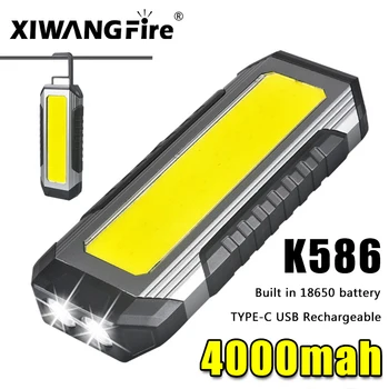 USB 충전식 COB 작업 빛 LED 손전등 보조베터리 18650 휴대용 캠핑 램프 자석 방수 랜턴 4000mAh