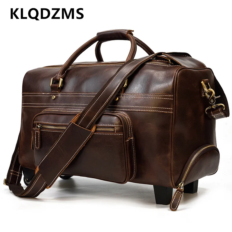 

KLQDZMS High Quality Suitcase Men's Vintage Leather Trolley Case 22 Inch Men's Travel Bag with Wheels Carry-on Travel Luggage