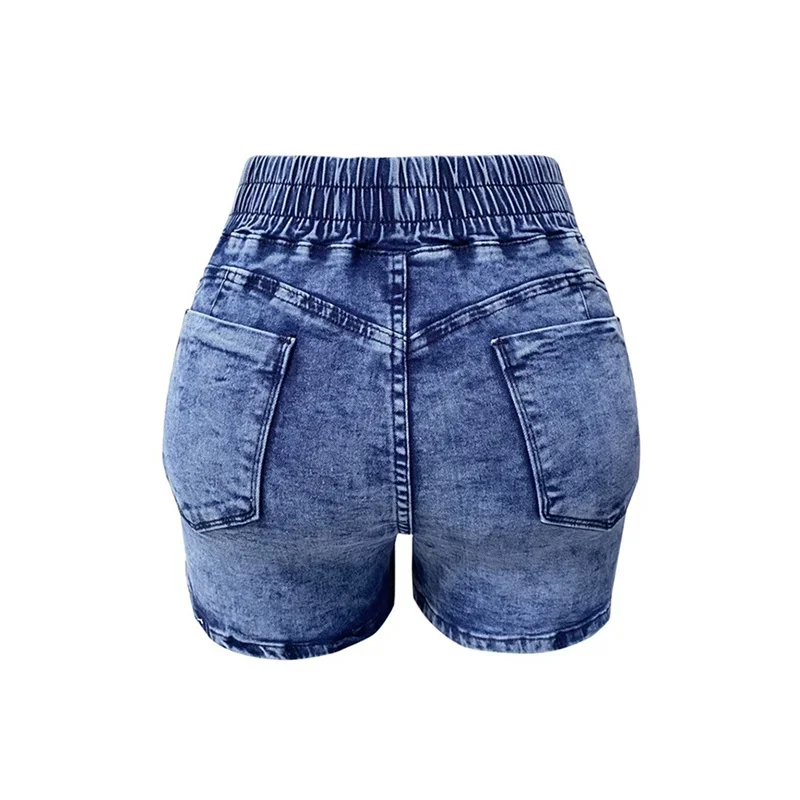 Women Stretch Lace-up Elastic Waist Denim Shorts Summer High-Waist