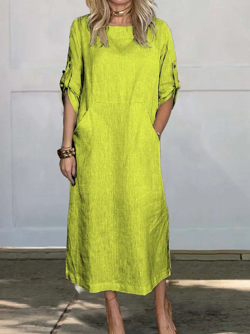 Autumn New Cotton Women's Dress Fashionable Solid Color Loose Casual 3