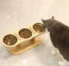 Anti Knock Pet Food Bowl with 3 Stainless Steel Bowls Wooden Pet Bowl Rack  Adjustable and Detachable Suitable for Cats and Dogs 2